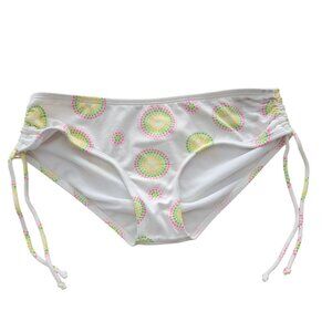 Xhilaration White Retro Print Side Ruch Bikini Swim Bottom